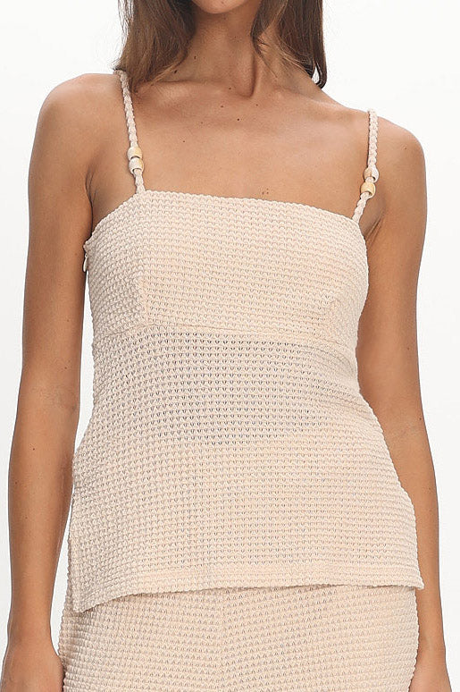 Mesa Bead Strap Knit Top Cream