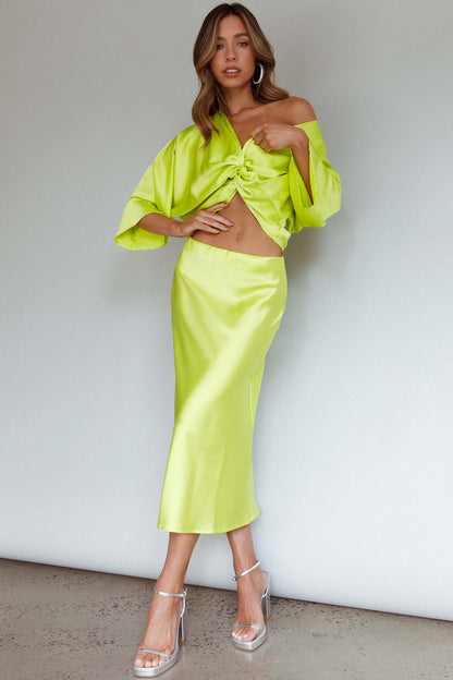 Lolah Satin Midi Skirt Citron