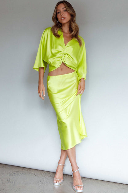 Lolah Satin Midi Skirt Citron