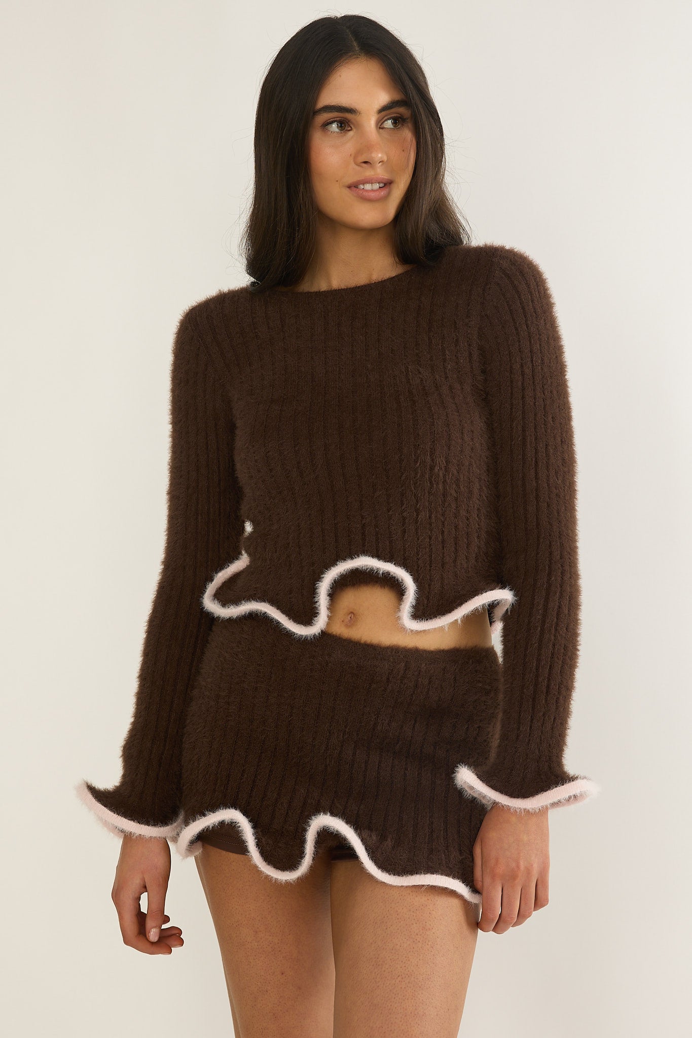 Pailin Lettuce Edge Knit Skort Brown