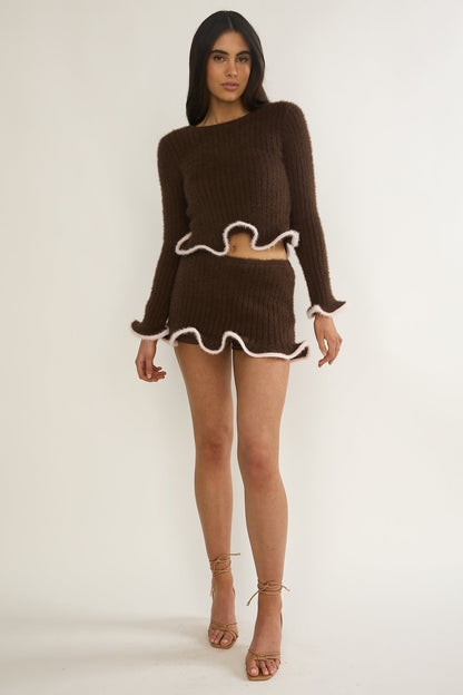 Pailin Lettuce Edge Knit Skort Brown