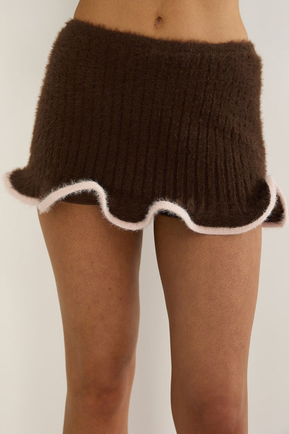 Pailin Lettuce Edge Knit Skort Brown