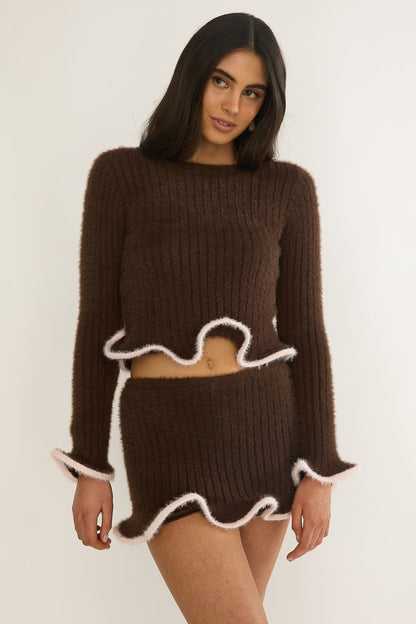 Pailin Lettuce Edge Knit Skort Brown