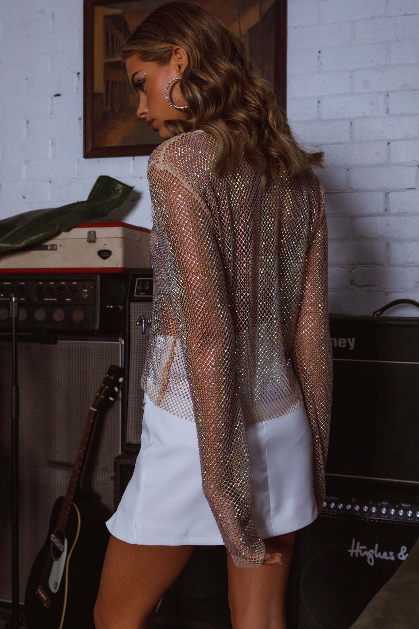 Be Seen Rhinestone Embellished Mini Skirt White