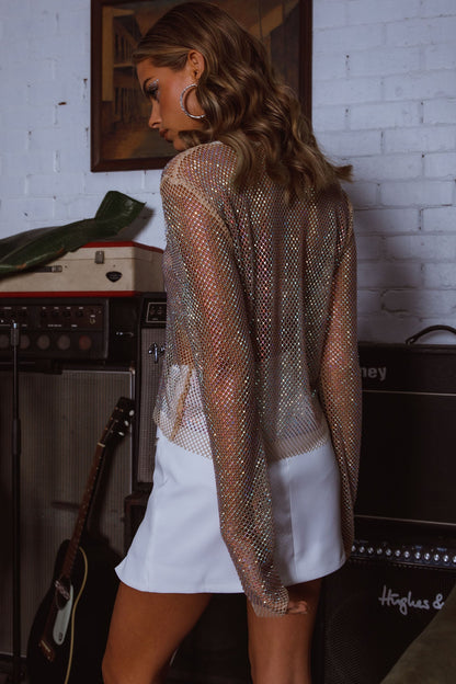 Be Seen Rhinestone Embellished Mini Skirt White