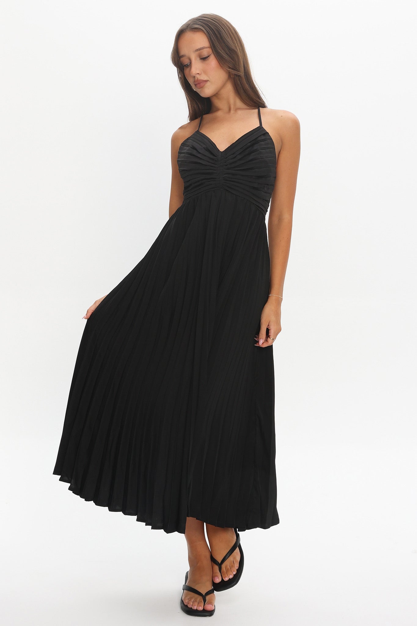 Spoken For Accordion Pleat Midi Dress Black