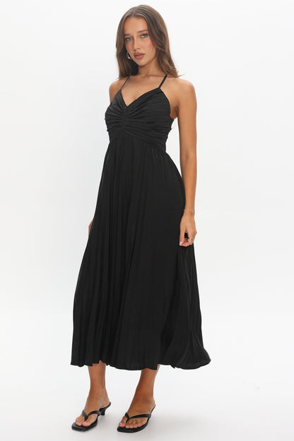 Spoken For Accordion Pleat Midi Dress Black
