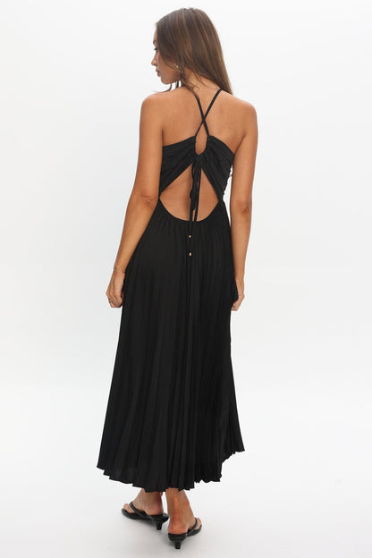 Spoken For Accordion Pleat Midi Dress Black