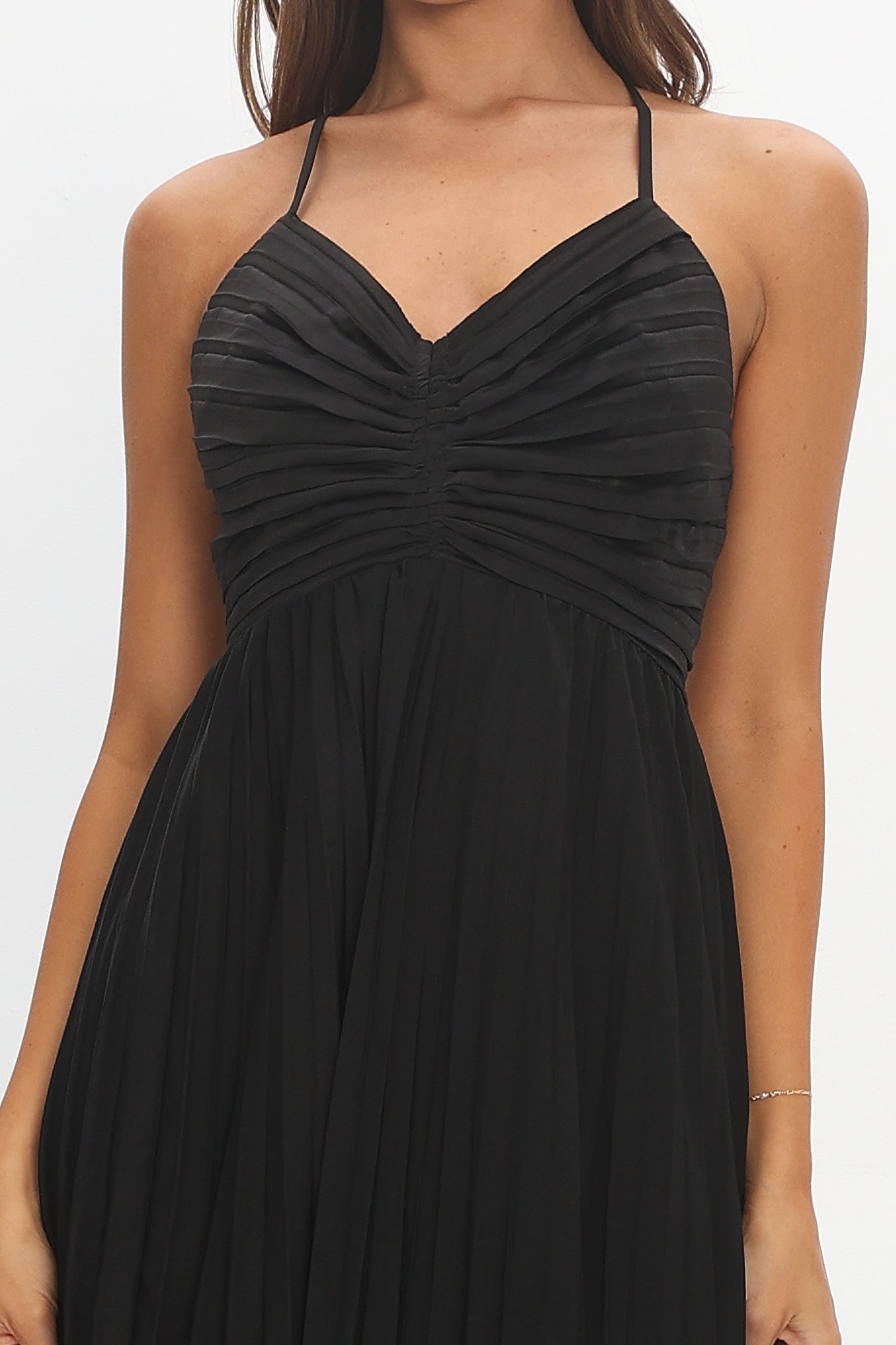 Spoken For Accordion Pleat Midi Dress Black
