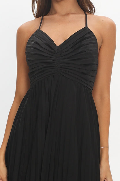 Spoken For Accordion Pleat Midi Dress Black