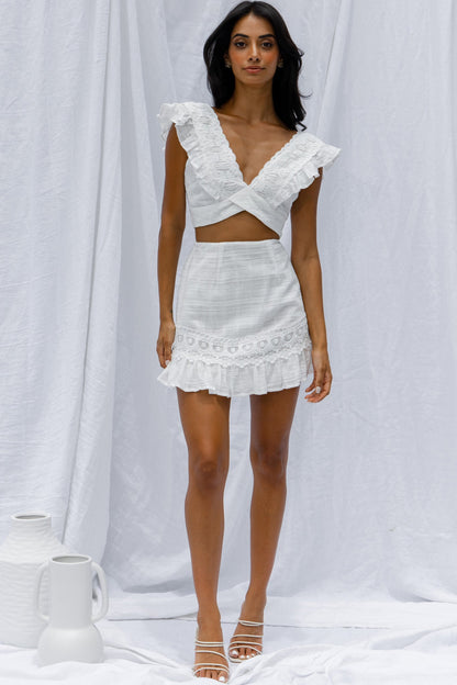 Just Bliss Embroidered Trim Mini Skirt White