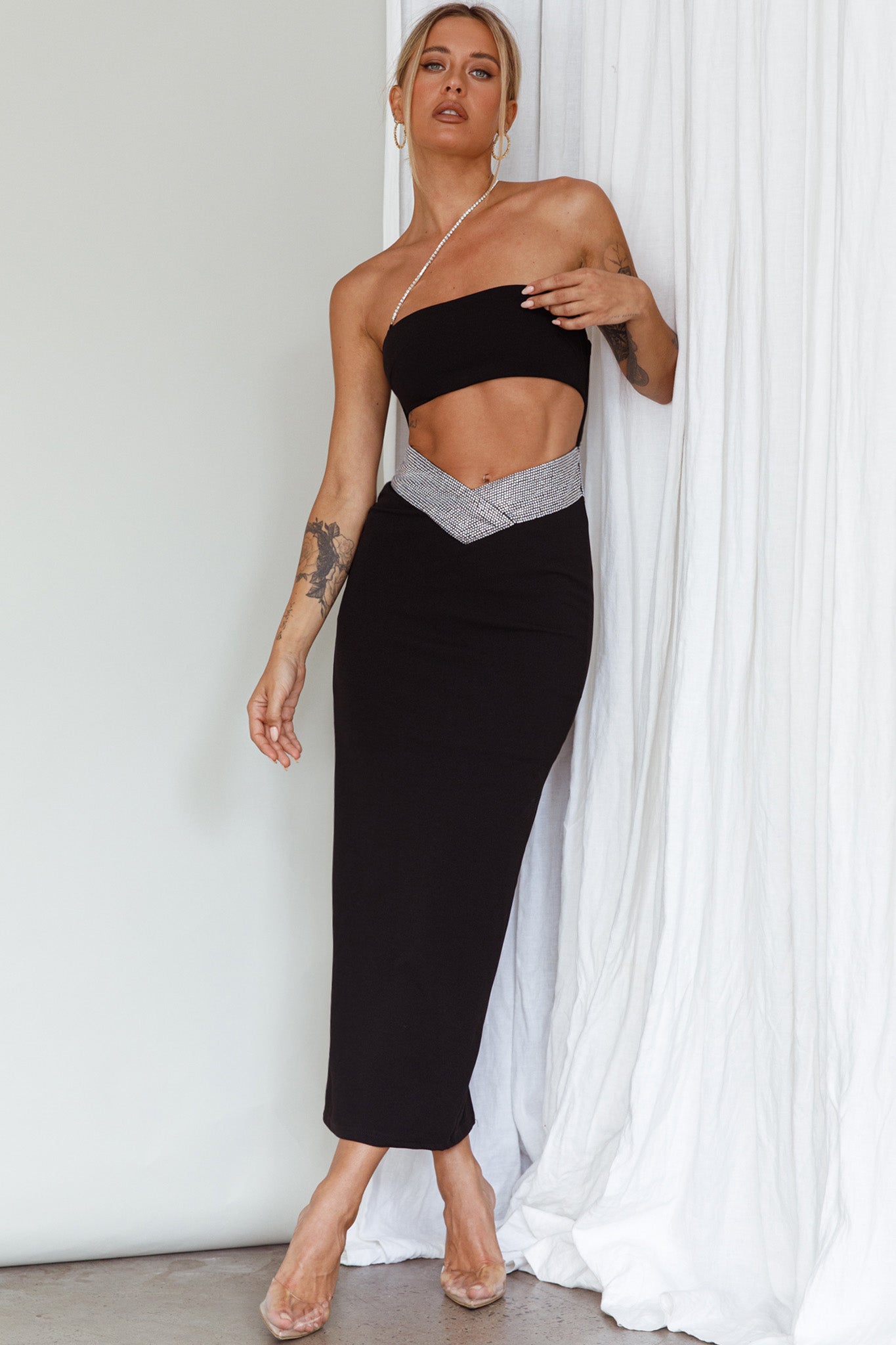 Megyn Diamante Midi Dress Black