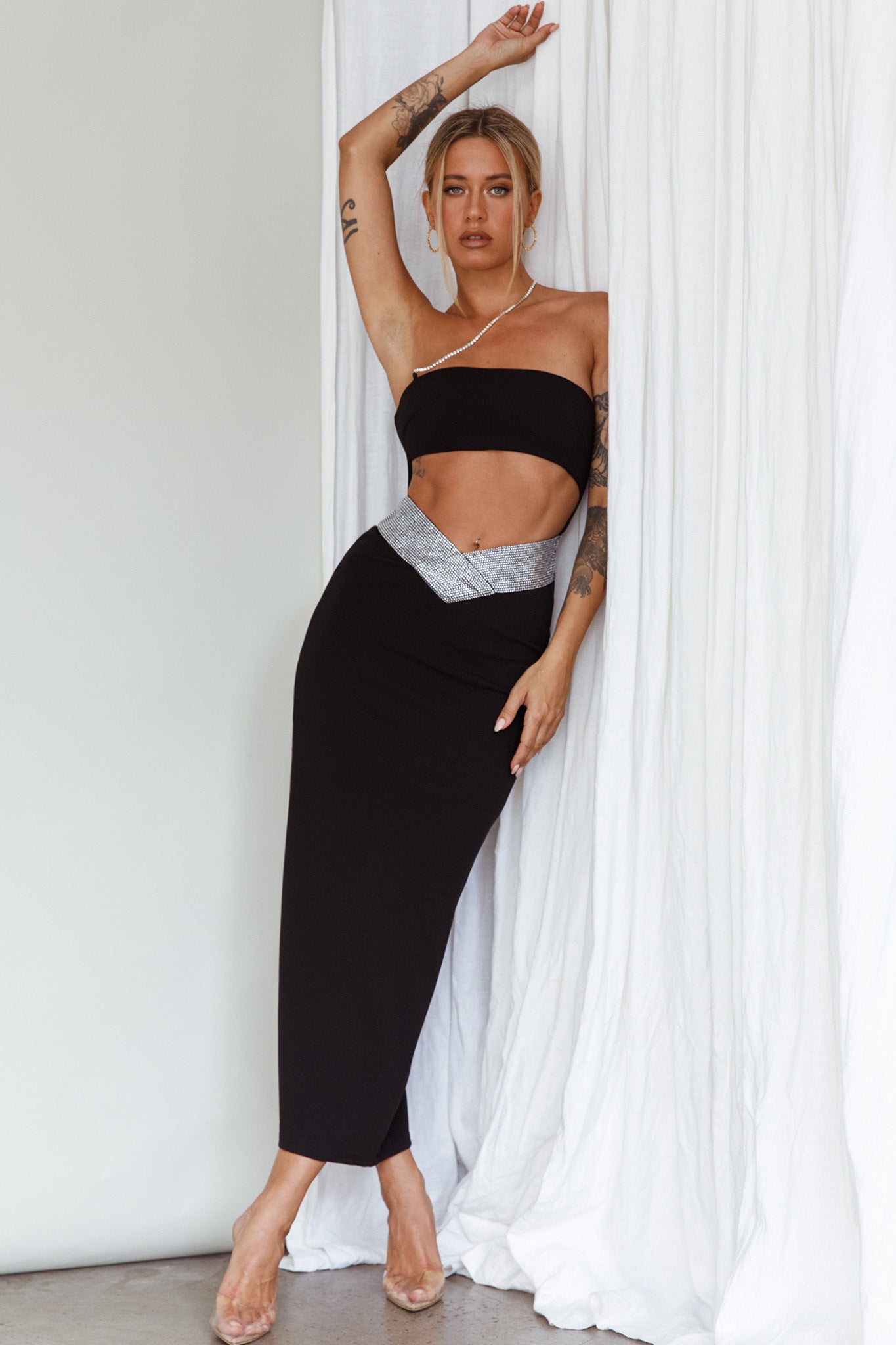 Megyn Diamante Midi Dress Black