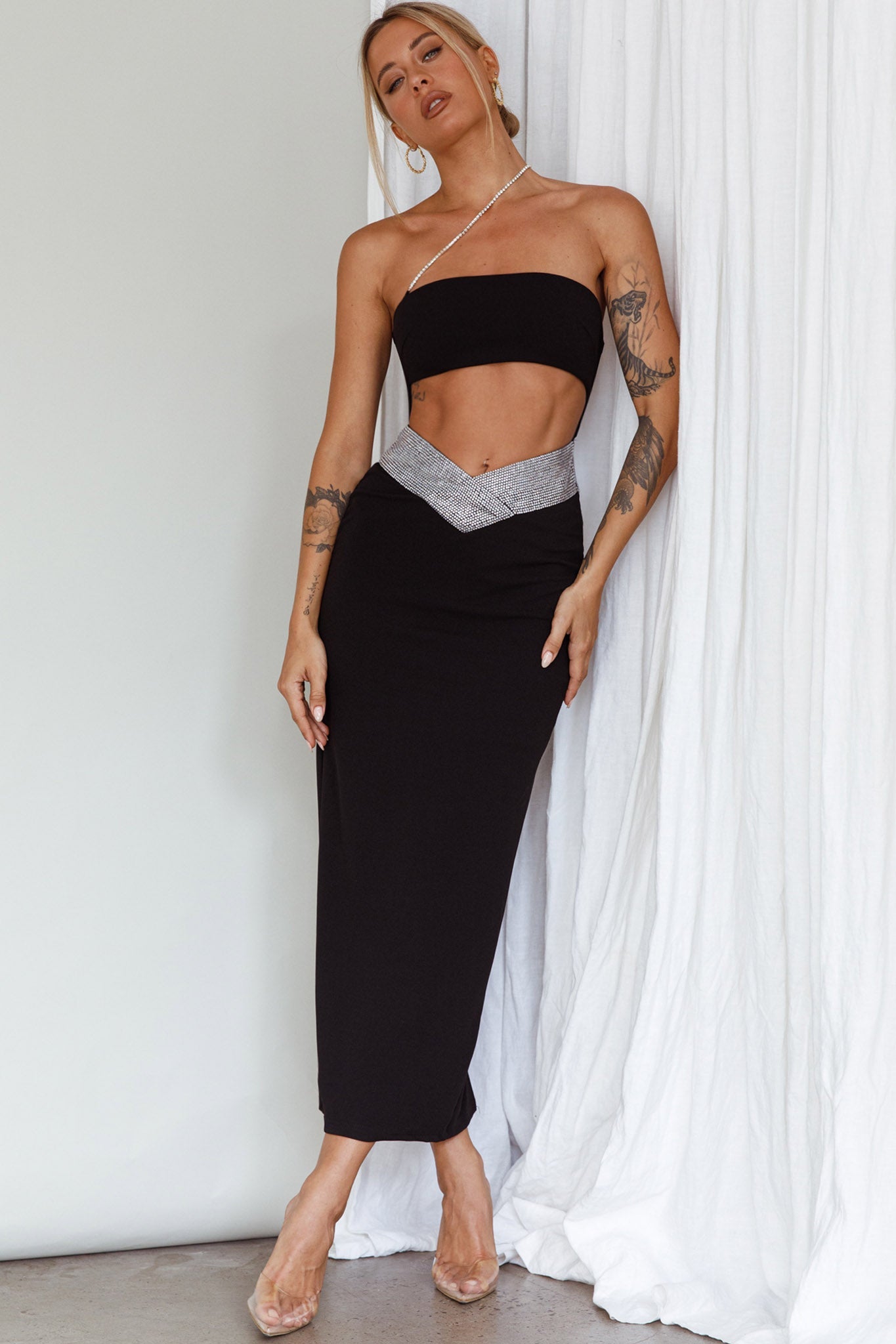 Megyn Diamante Midi Dress Black