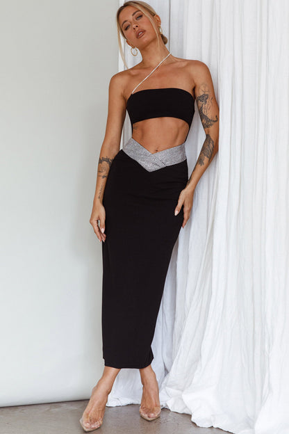Megyn Diamante Midi Dress Black