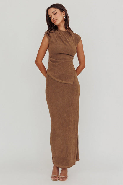 Calculated Cap Sleeve Ribbed Knit Top Brown