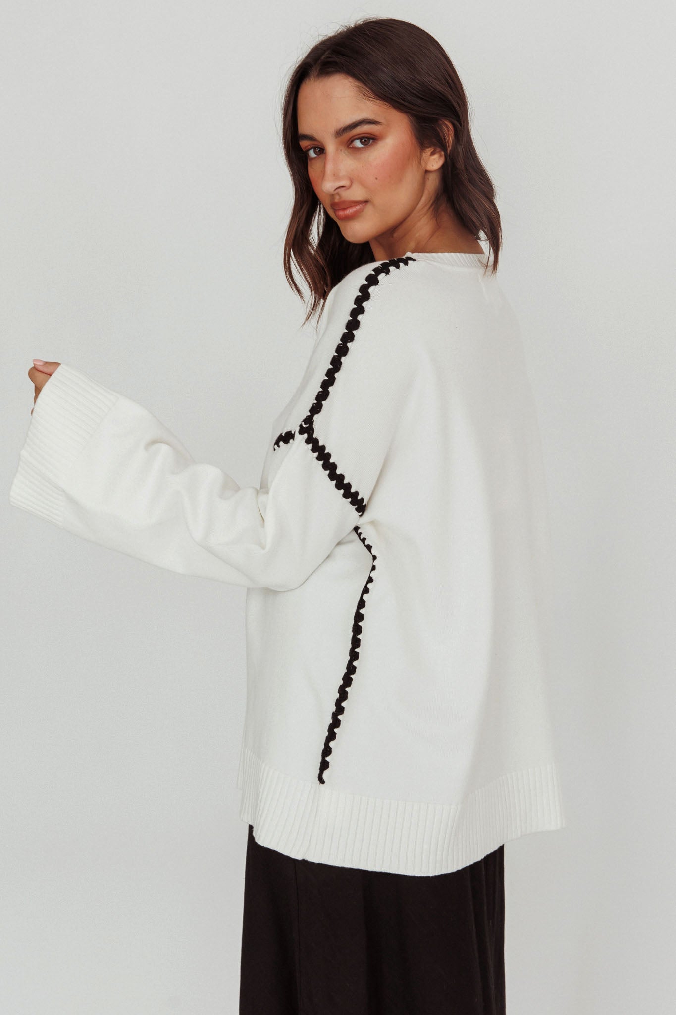 Guardian Contrast Knit Sweater Off White