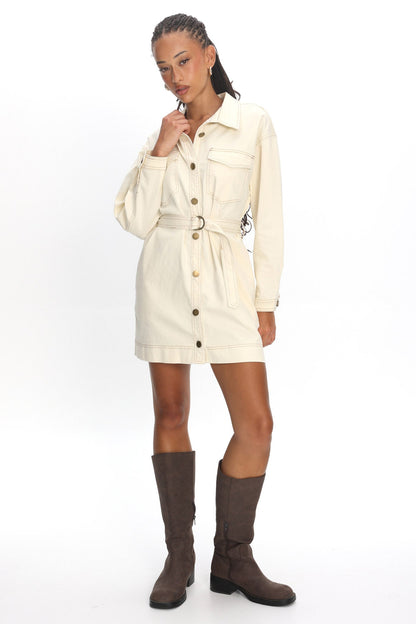 Mariska Collared Long Sleeve Mini Dress Butter