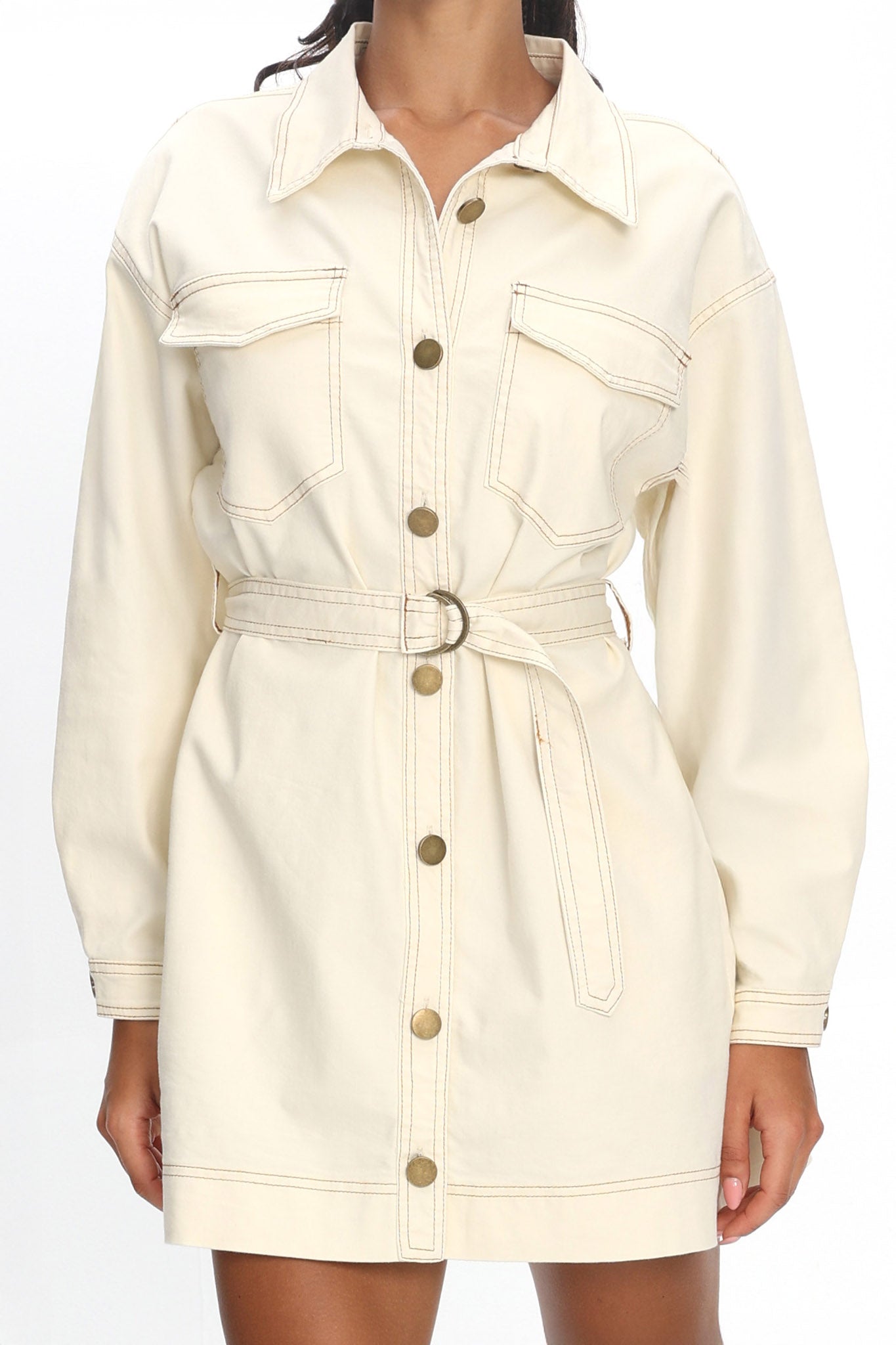 Mariska Collared Long Sleeve Mini Dress Butter