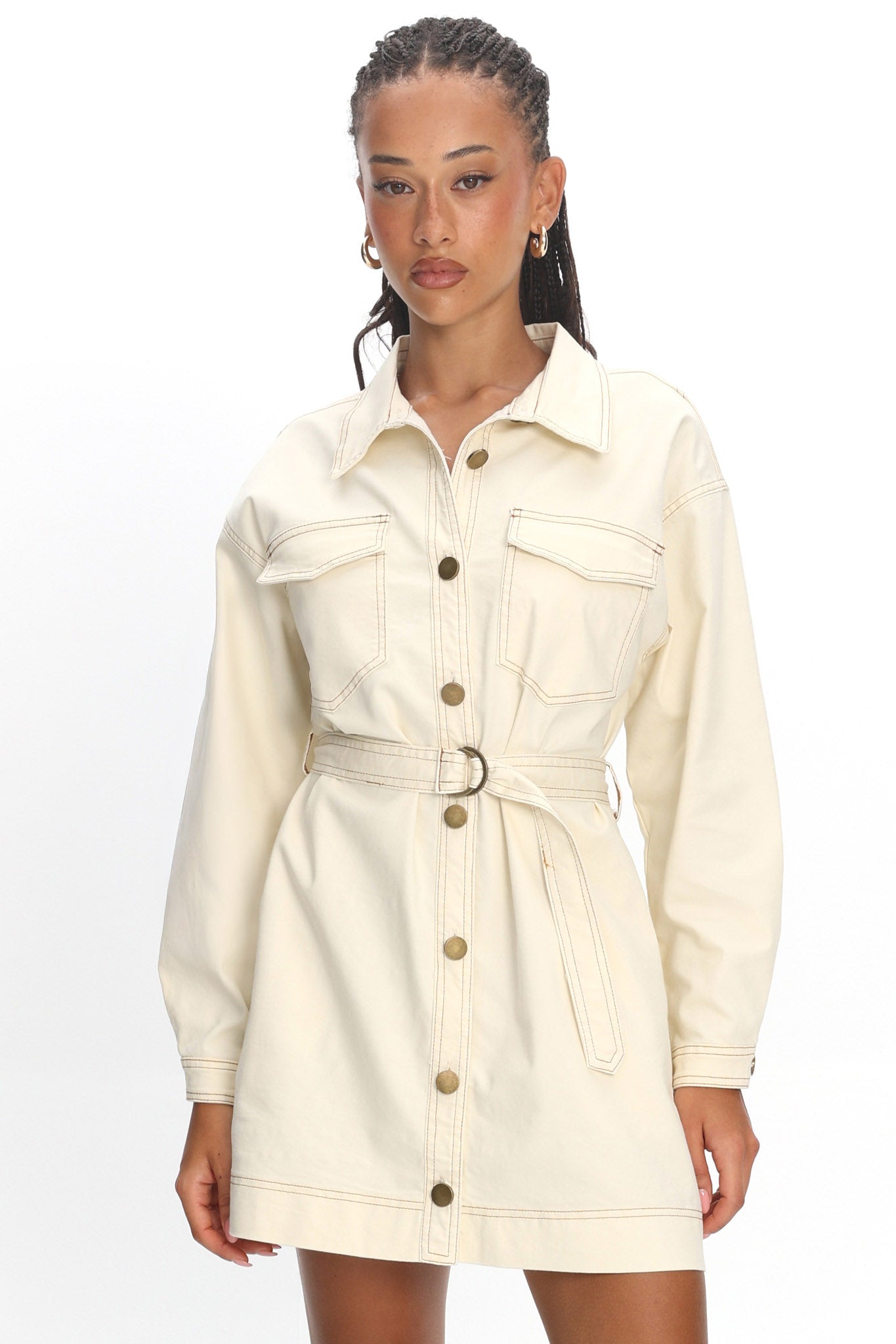 Mariska Collared Long Sleeve Mini Dress Butter