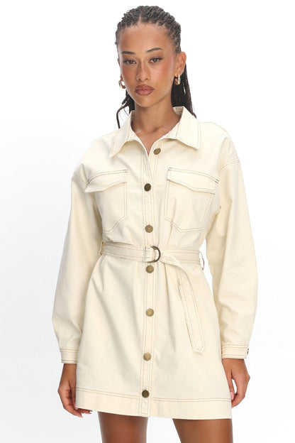 Mariska Collared Long Sleeve Mini Dress Butter
