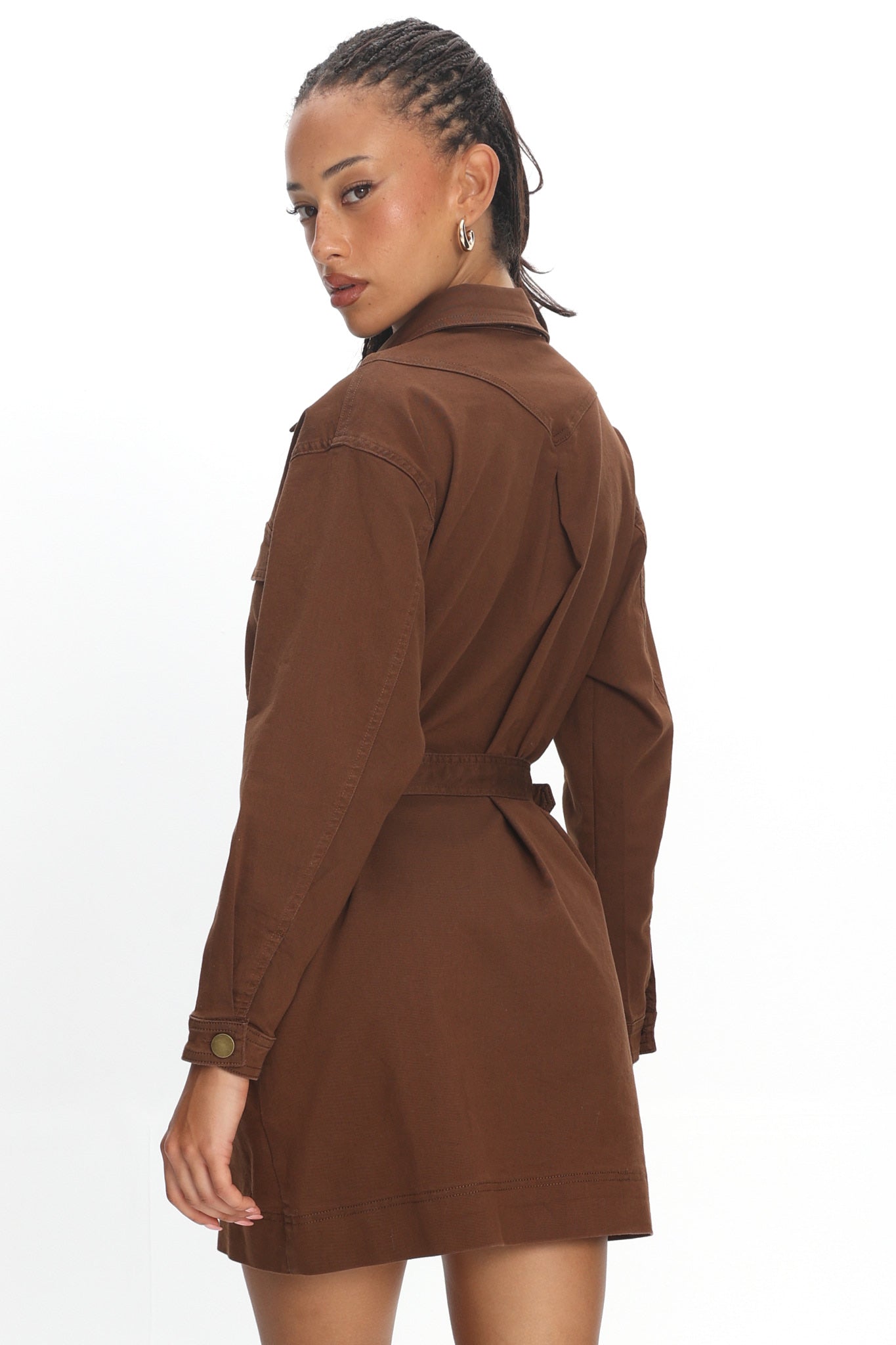 Mariska Collared Long Sleeve Mini Dress Chocolate
