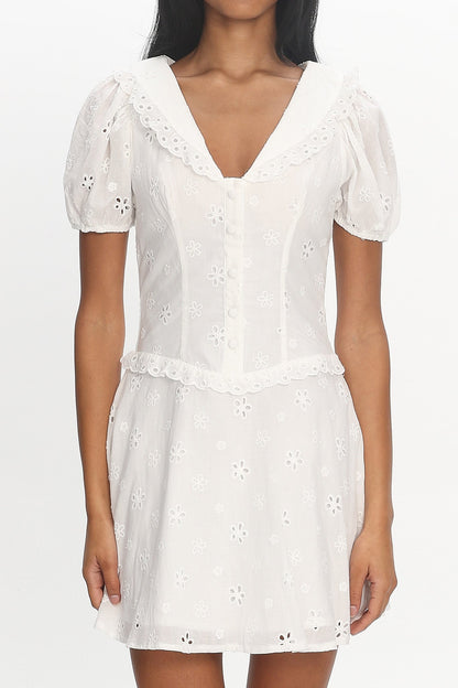 Aylin Collared Eyelet Mini Dress White