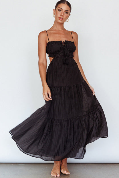 Eyona Cut-Out Waist Tie Maxi Dress Black