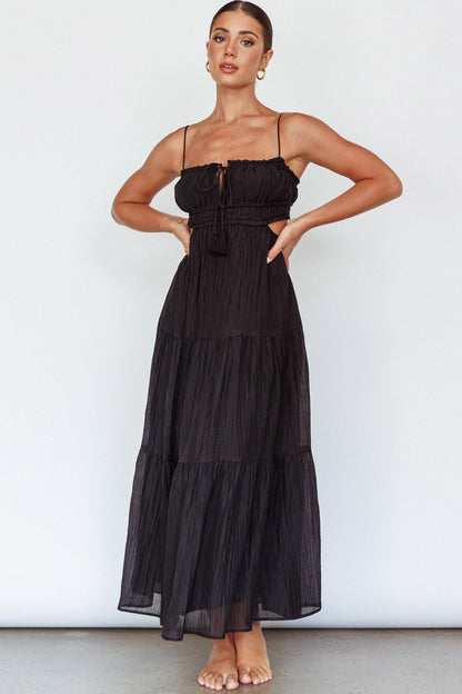 Eyona Cut-Out Waist Tie Maxi Dress Black