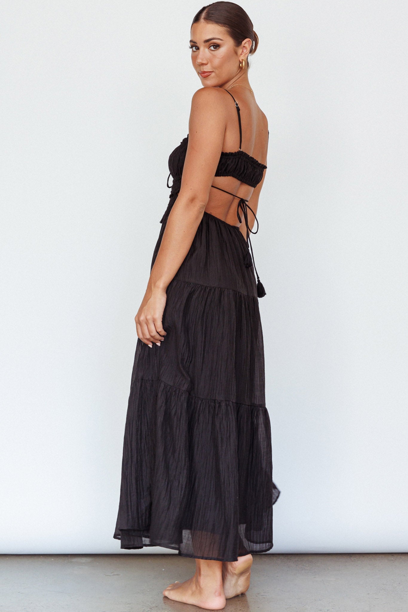 Eyona Cut-Out Waist Tie Maxi Dress Black
