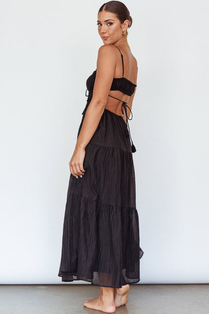 Eyona Cut-Out Waist Tie Maxi Dress Black