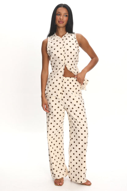 Marava Wide Leg Pants Polka Dot Oatmeal