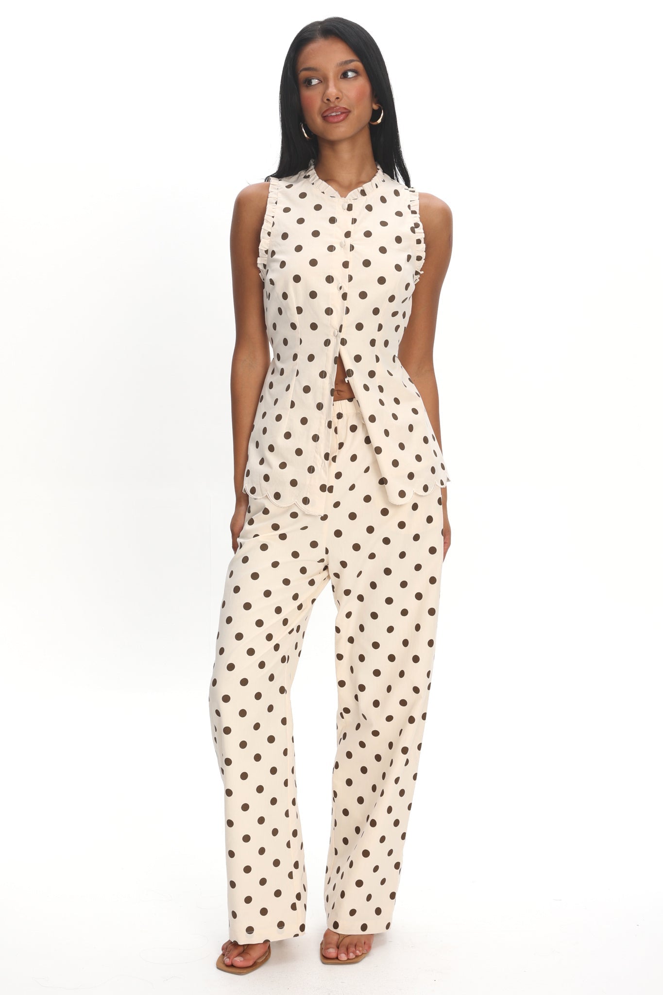 Marava Wide Leg Pants Polka Dot Oatmeal