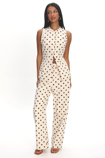 Marava Wide Leg Pants Polka Dot Oatmeal