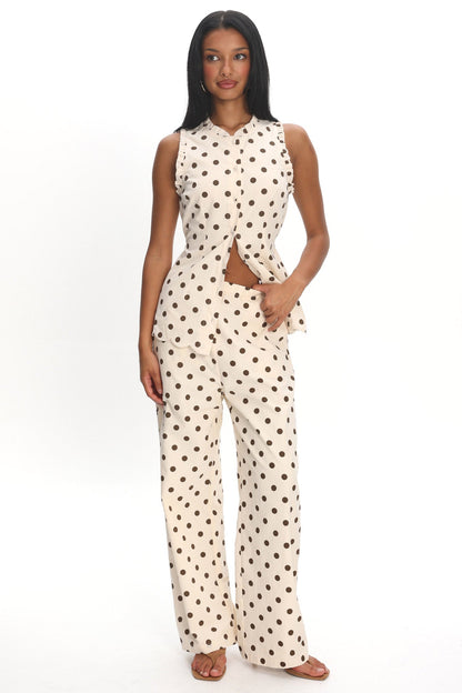 Marava Wide Leg Pants Polka Dot Oatmeal
