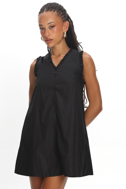 Marava Frill Trim Baby Doll Mini Dress Black