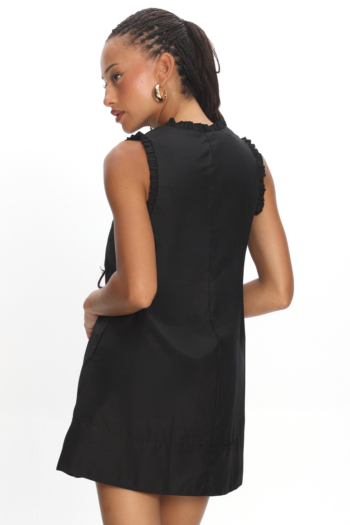 Marava Frill Trim Baby Doll Mini Dress Black