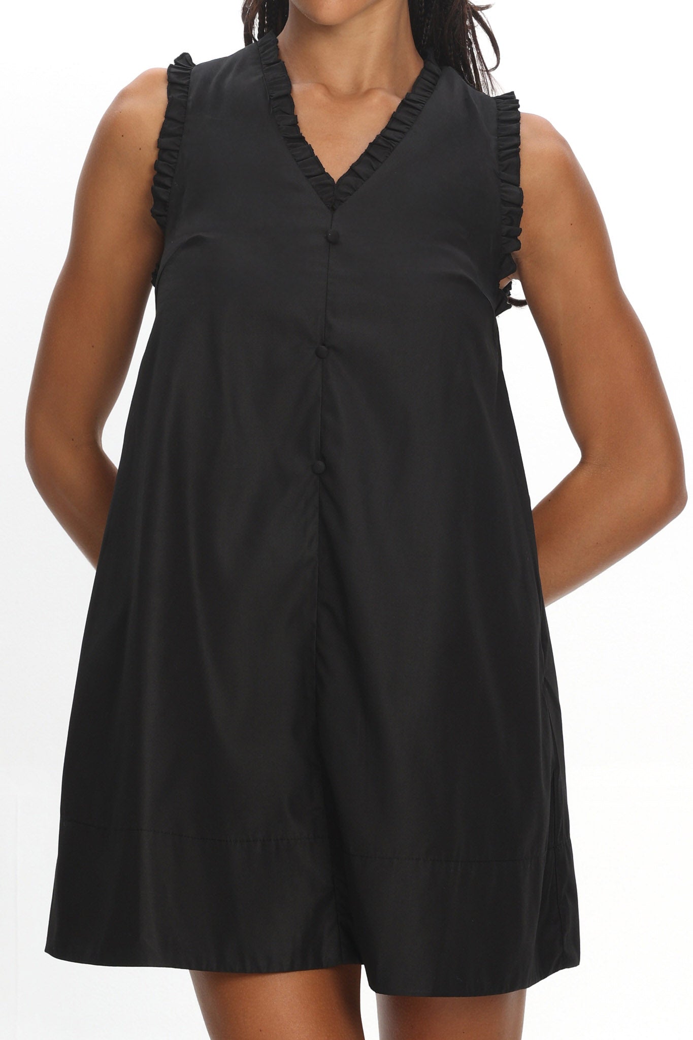 Marava Frill Trim Baby Doll Mini Dress Black