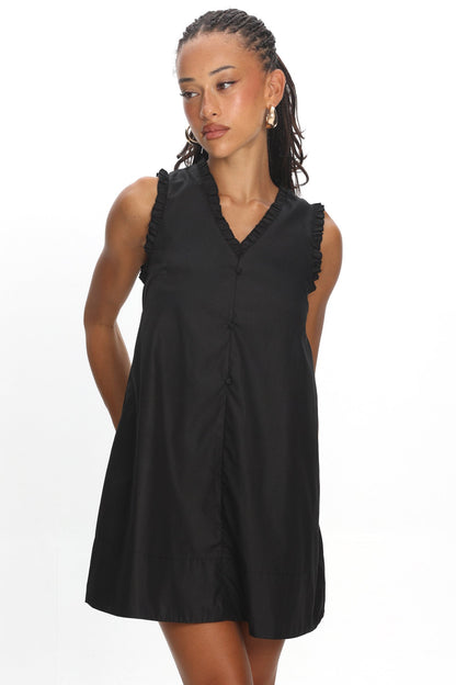 Marava Frill Trim Baby Doll Mini Dress Black