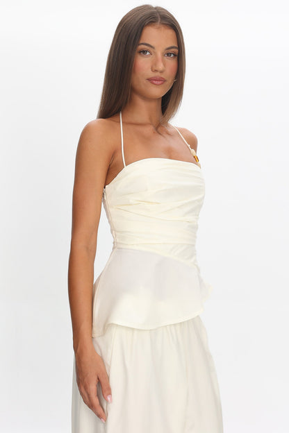 Tilah Asymmetric Ruched Top Cream