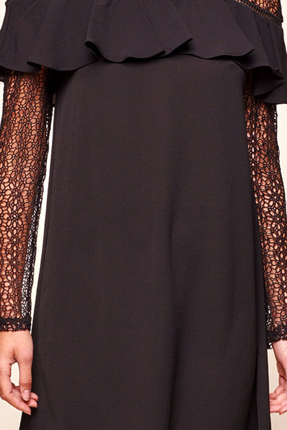 Mendes Lace Detailed High Neck Long Sleeved Dress Black